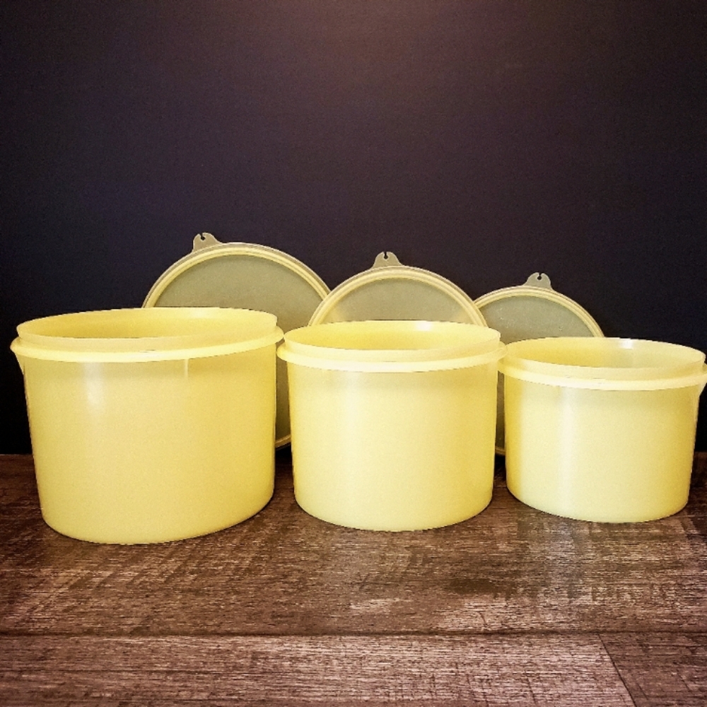 Tupperware Set of Yellow Storage Containers Vintage #263, 264, 265